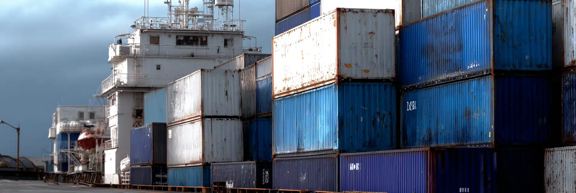 Gestapelde zeecontainers